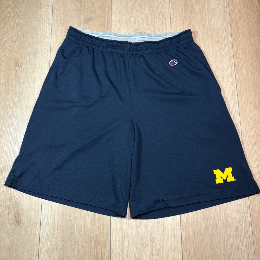 Champion Michigan Wolverines Mesh Shorts Mens Large Navy Blue Block M NCAA